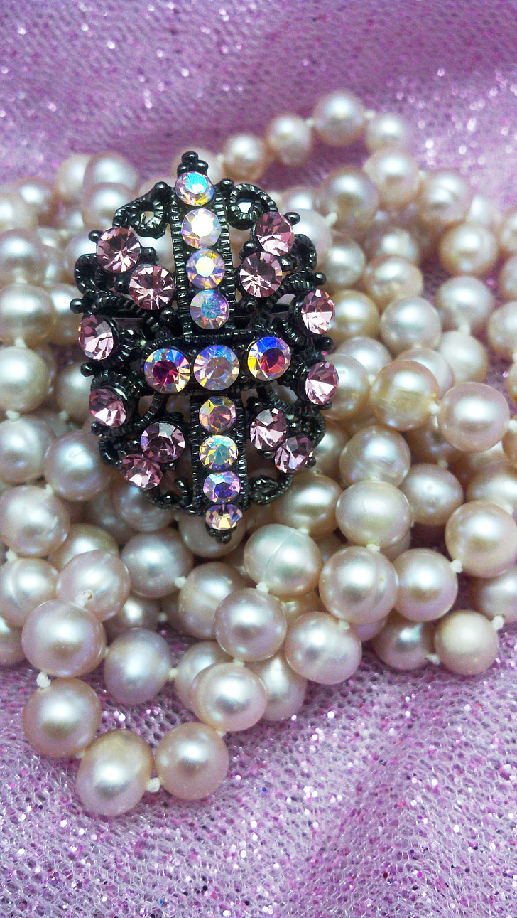 cristal, perla, agua dulce, Strand, collar, anillo, diamantes de imitación
