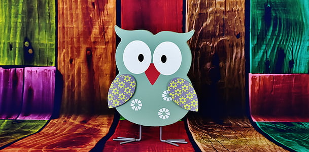 owl, colorful wood, cute, decoration, deco, figure, no people