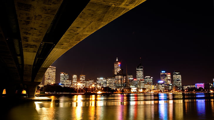 Bridge, City, floden, nat, lys, Urban, refleksion