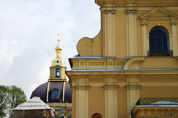 Catedral, Russo, Igreja, Igreja Ortodoxa, edifício, amarelo, arquitetura