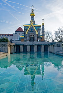 Darmstadt, Hessen, Tyskland, mathildenhöhe, jugendstil, russiske kapell, kapell