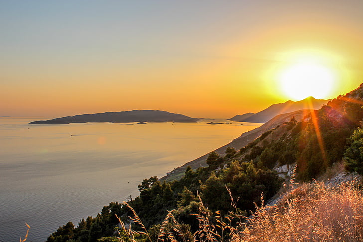 ηλιοβασίλεμα, Δαλματία, Pelješac, Κροατία, στη θάλασσα, ουρανός, το καλοκαίρι