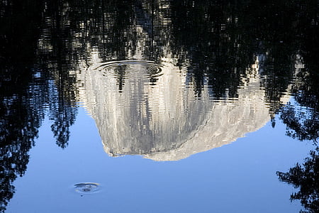 reflection, water, blue, fresh, pond, ripple, mountain
