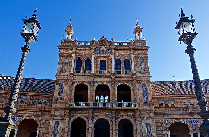 Plaza de espania, Palace, Sevilla, historiska, berömda, monumentet, arkitektur
