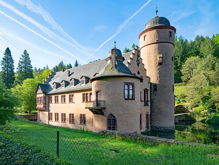 Castelo, Mespelbrunn, Baviera, Alemanha, Spessart, arquitetura, locais de interesse