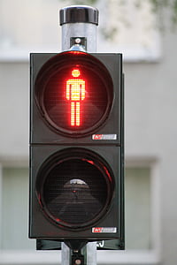 Pasarela, rojo, parada, señal de tráfico, hombrecillo verde, luces de tráfico, tráfico
