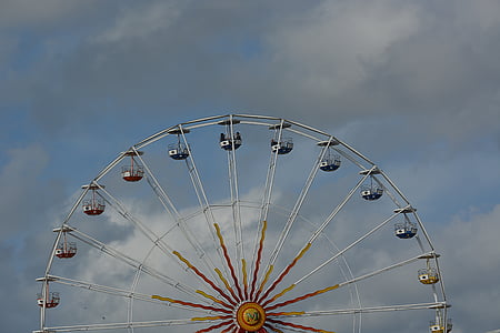 manege, wheel, city, ferris wheel, sky, fair, games