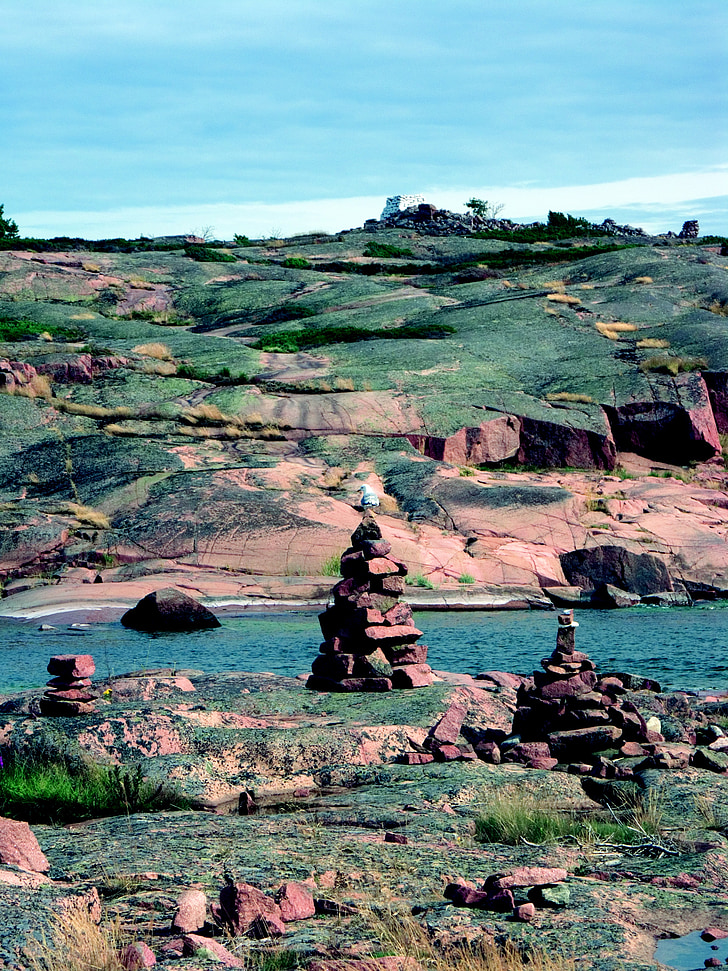 Cliff, landskab, Åland, måge, natur