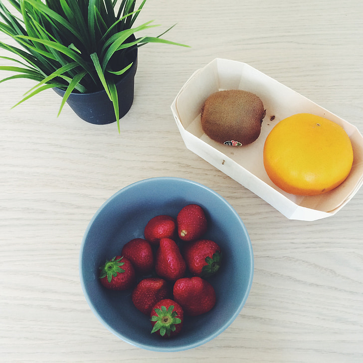 kiwi, strawberries, orange, fruit, food, vegetable, citrus