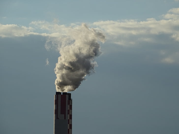 chimney, smoke, sky, clouds, industry, power plant, fireplace