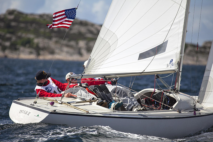 barcos de vela, carreras, competencia, hombre, hombres, vaso, Océano