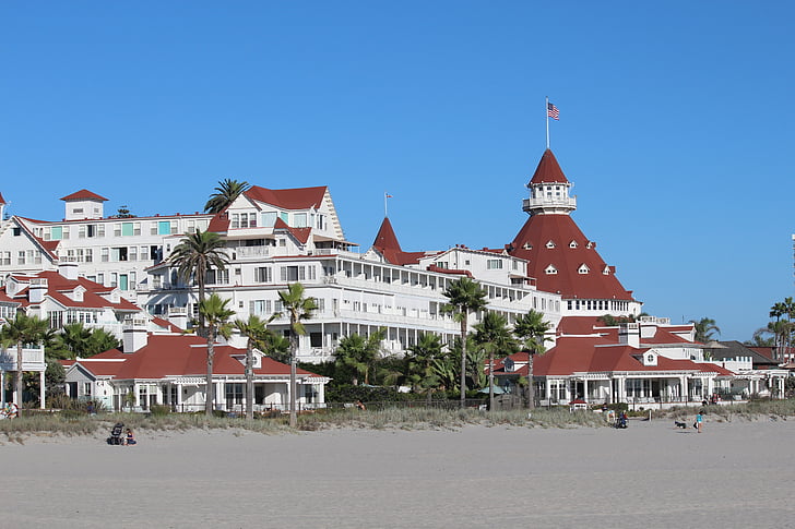 a Hotel del coronado, San diego, a Hotel, Beach, California, építészet, híres hely