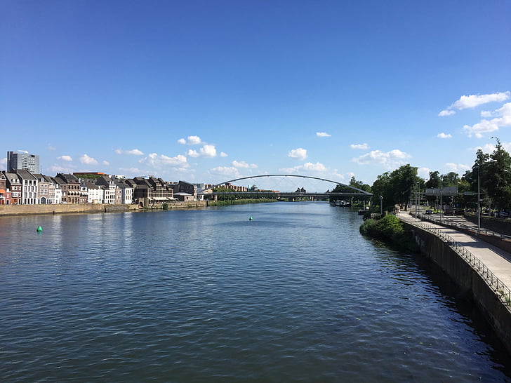 landschap, rivier, Meuse, Maastricht, zomer, brug - mens gemaakte structuur, het platform