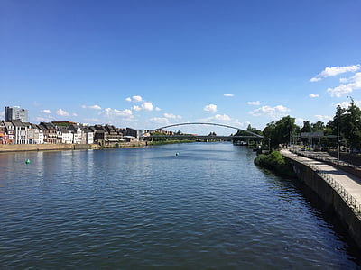 táj, folyó, Meuse, Maastrichti, nyári, híd - ember által létrehozott építmény, építészet