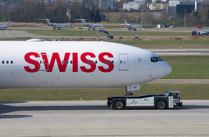 schweiziske, Boeing 777, fly, slæbebåd, Boeing, 777, trækkende køretøj