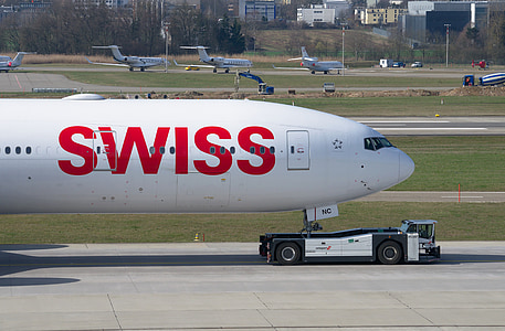 schweiziska, Boeing 777, flygplan, bogserbåt, Boeing, 777, dragfordonet