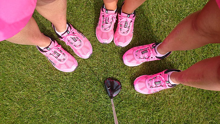 vaaleanpunainen, lenkkarit, Golf, jalat, kengät, joukkue, ulkona
