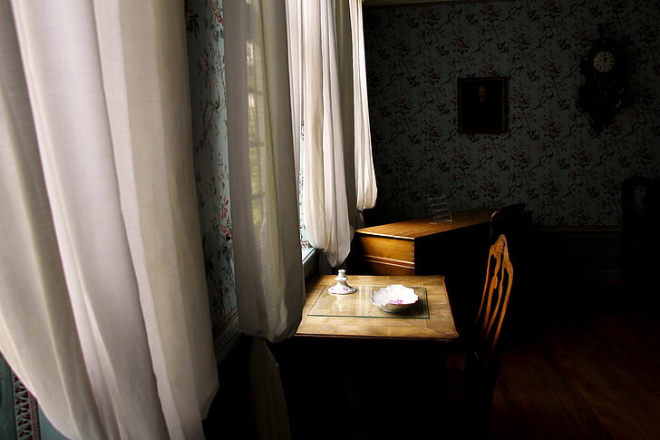 okno, psací stůl, Goethe house, pokoj, uvnitř, domácí pokoj, závěs