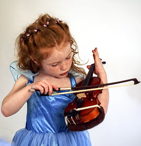 цигулка, фея, дете, инструмент, музикант, музика, производителност