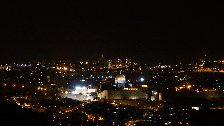 Jeruzalem, Izrael, Katedrala, noć, linija horizonta, Gradski pejzaž, toranj