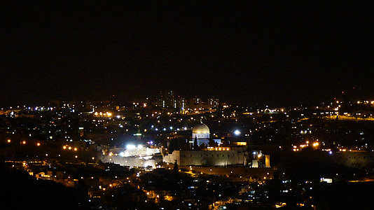 예루살렘, 이스라엘, 대성당, 밤, 스카이 라인, 도시 풍경, 타워