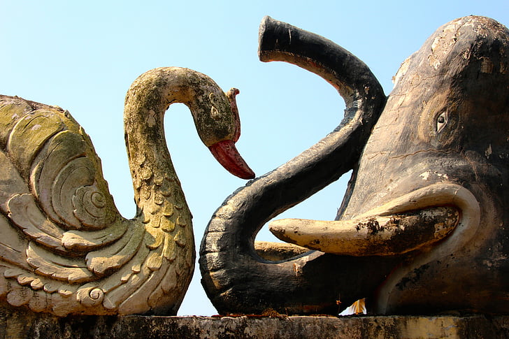elefante, Cigno, pietra, scultura, Asia, Statua, culture