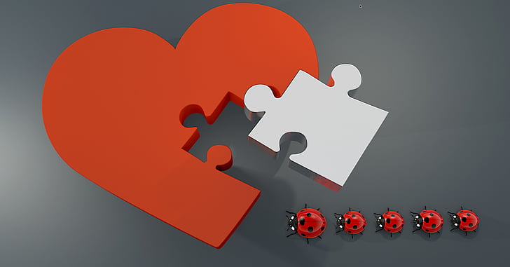 lucky ladybug, heart, puzzle, joining together, puzzle piece, heart shape, emotion