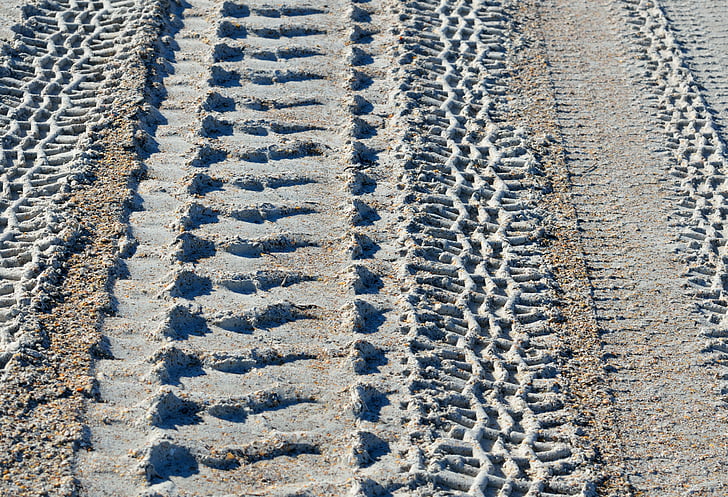 marcas de pneu, projeto, padrão, faixas, Resumo, areia da praia, areia