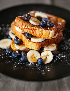 banana, berry, blueberry, bread, breakfast, cake, close -up