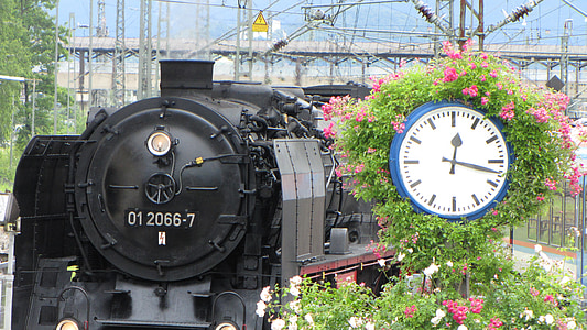 damplokomotiv, klokke, jernbane, nostalgi, avreise, jernbanestasjon, reise