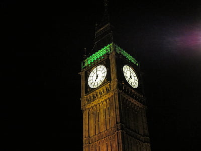 Big ben, noche, Londres, Reino Unido, luz, Halo, Gran Bretaña
