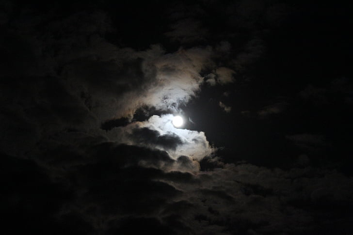 nebo, temno, grozljivo, mistično, nastanitev, luna, oblačnost