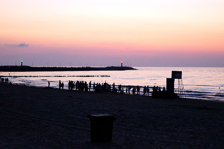 beach, human, abendstimmung, mole, port, baltic sea, harbour entrance