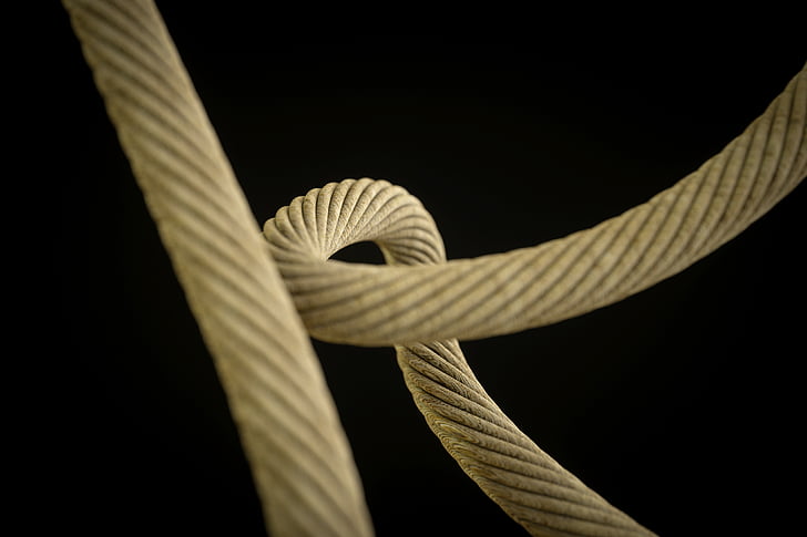 rope, rope detail, rope close-up, black background, connection, strength, tied knot