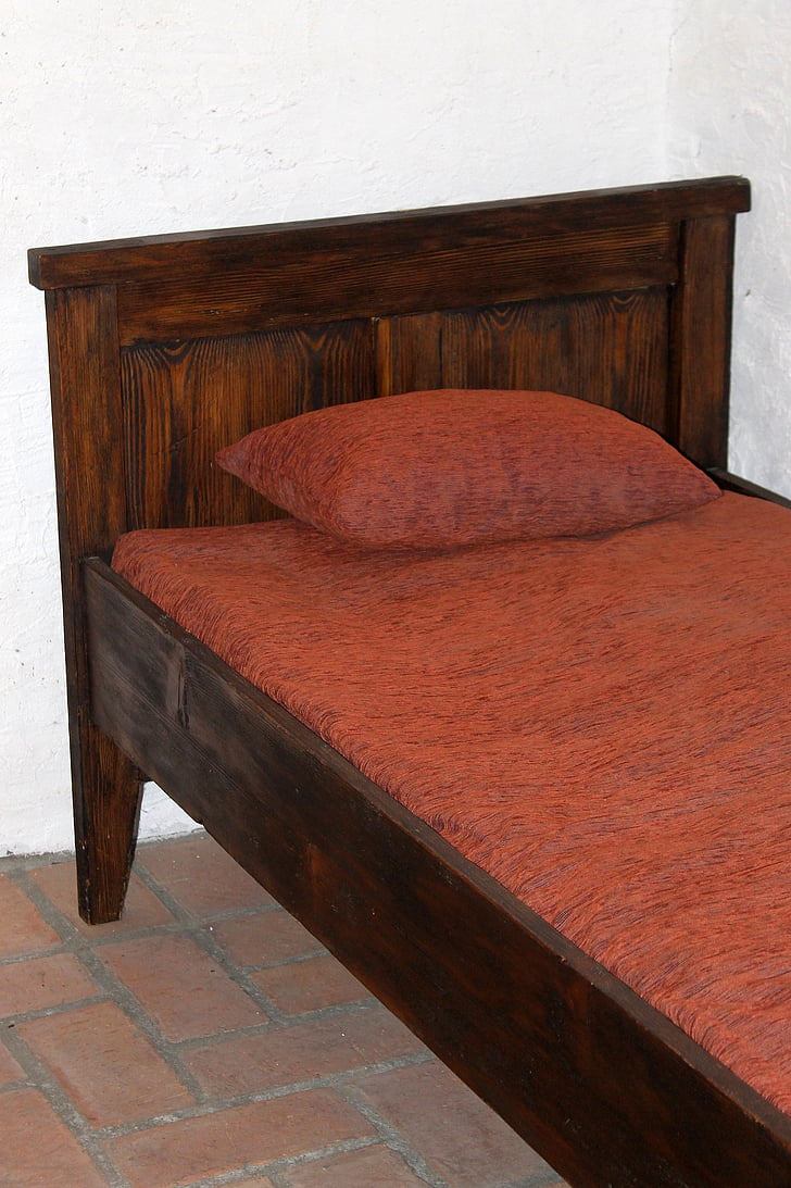 mobili, oggetto d'antiquariato, letto, vecchio, camera, cuscino