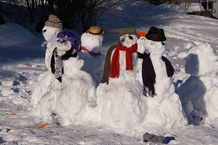 śnieg, zimowe, człowiek śniegu, Rodzina, zimno, śmieszne