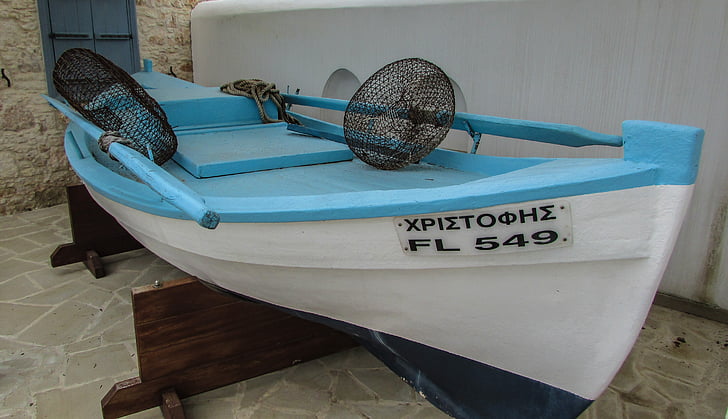 Chipre, Dherynia, Museu de folclore, barco, pesca, tradicional, equipamentos