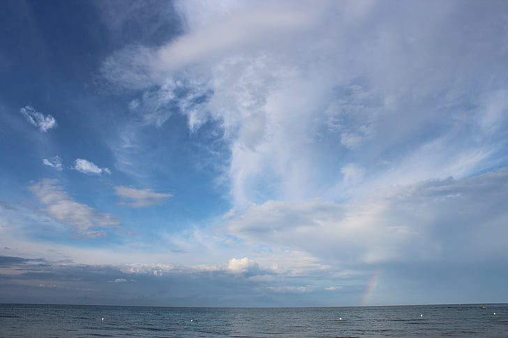 manzara, Deniz, Gökkuşağı, gökyüzü, bulutlar, doğa, mavi