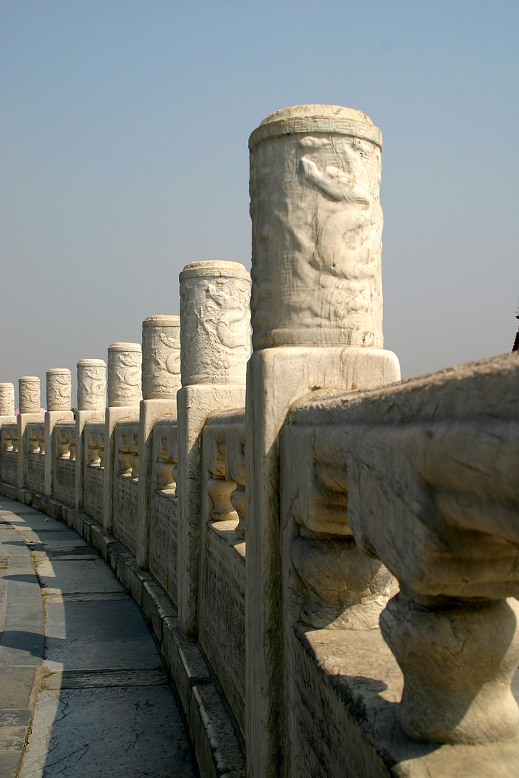 Balustrad, balkong, väggen, solen, templet, Kina
