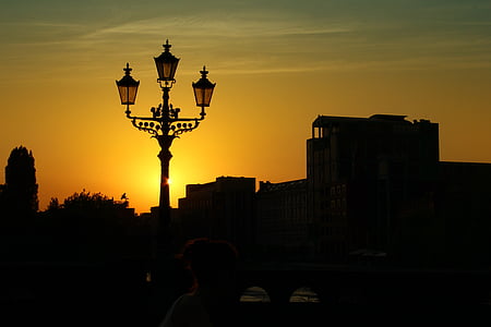 lâmpada de rua, lanterna, pôr do sol, luz, céu, Crepúsculo, luz do sol