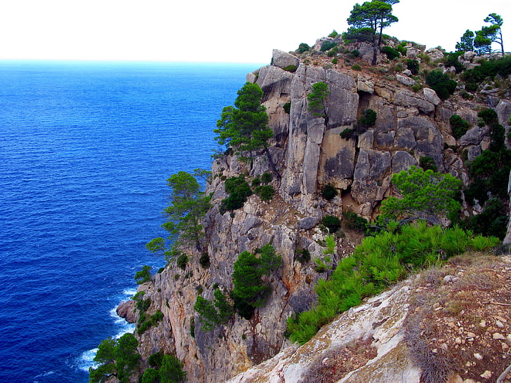 Mallorca, Sierra tramuntana, Sahil, Deniz, mavi su, kaya, su