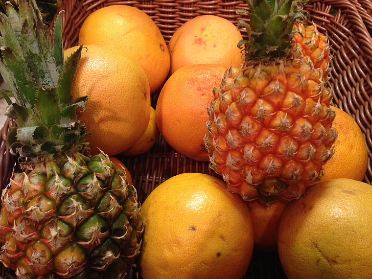 fruita, pinya, taronja, cítrics, vitamines, mercat, cuinar