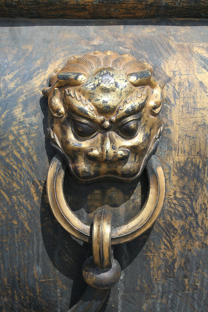 Lion, heurtoir de porte, architecture, Chine