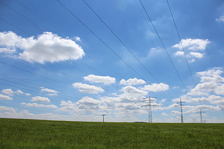 poteaux électriques, nature, énergie, Meadow, Sky, technologie, environnement