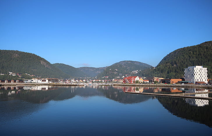 poble, Llac, Namsos, blau, la franja litoral, namdalen, muntanyes