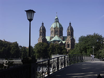 templom, München, HL, Marianne, kábeles híd, egyházi steeples, épület