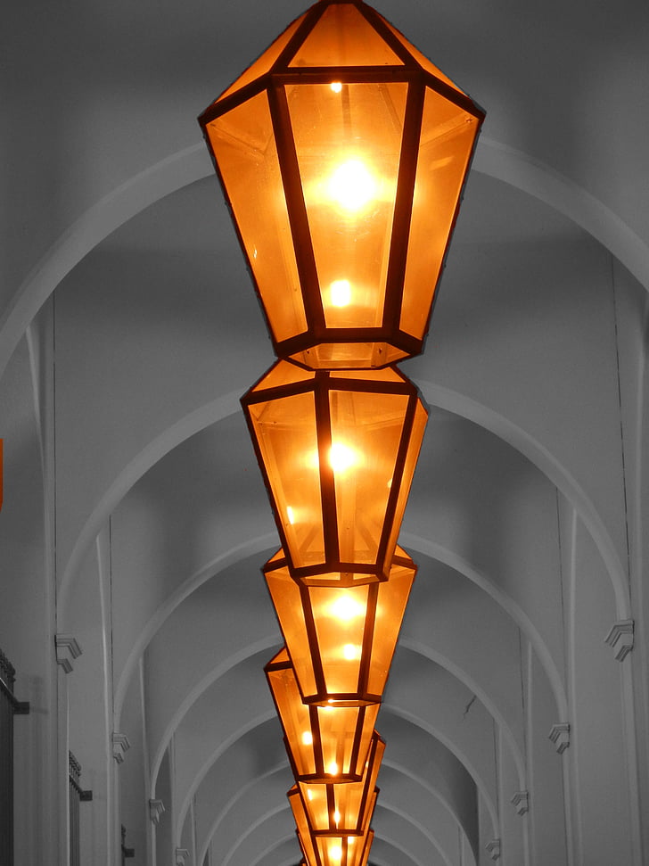 lanterner, lys, udskiftning lampe, røde lanterner, arkitektur, indendørs