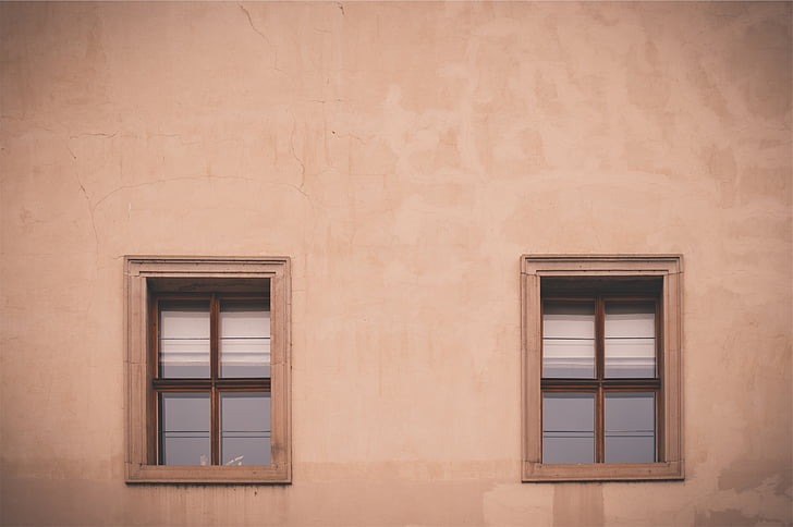 două, închis, maro, din lemn, Windows, perete, fereastra