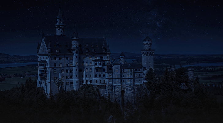 Németország, Castle, zár, neuschwanstein-kastély, Neuschwanstein kastély, éjszaka, este castle