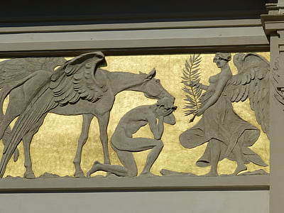 изображение, рельеф, Античность, Храм, Мифология, лошадь, крыло